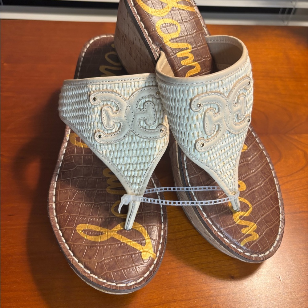 Sam Edelman Cream and Brown Woven Sandals